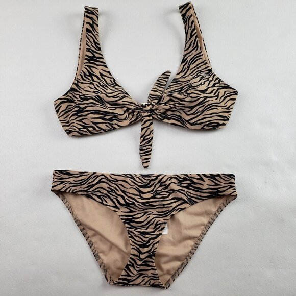 Hollister Animal Print Bikini Womens Medium Tan Two Piece Cheeky Bottom Swimsuit - Picture 1 of 15